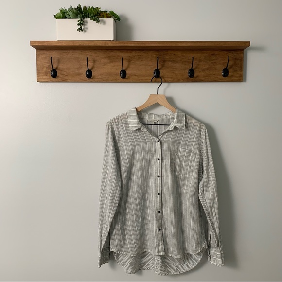 Lucky Brand Tops - Lucky Brand 100% Cotton White & Black Button Down Blouse with Vertical Stripes L